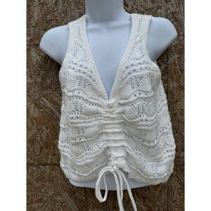 Jessica Simpson small white Crochet Cottagecore Scrunch Tank Top peek a boo